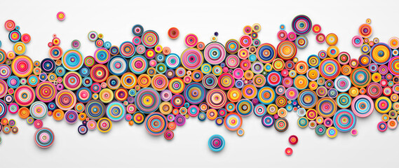 Colorful lively creative paper quilling art on white background. Creative handmade filigree paper craft hobby diy artwork. Vibrant composition created using the quilling technique. Vector illustration