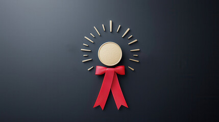 A gleaming circular gold award ribbon with a vibrant red accent symbolizing achievement prestige and recognition