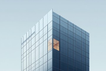 Fototapeta premium Modern Architecture with Reflective Glass Facade and Warm Interior Lighting