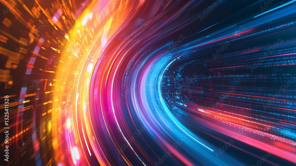 Poster abstract digital data flow with vibrant colors simulating high speed internet