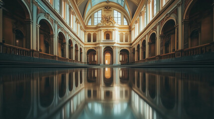 Obraz premium Grand architecture creates sense of awe and wonder, with its intricate details reflected in glossy floor