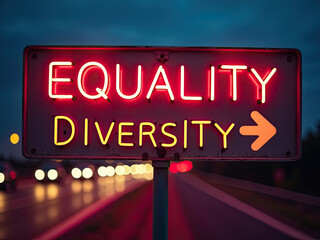 Obraz premium Neon road signs pointing to Equality