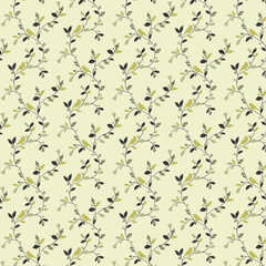 Modern leafy pattern with birds in olive and black tones. Ideal for stylish textiles, wallpapers, and contemporary decorative prints.