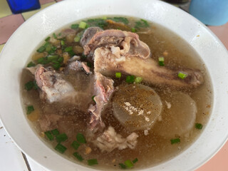 thai pork soup in the bowl
