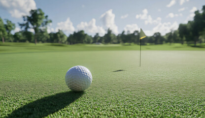 Fototapeta premium Golf Ball on Putting Green Near Hole