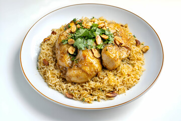 Fototapeta premium plate of chicken kabsa, a traditional Arabian rice dish