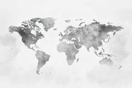 Abstract World Map in Watercolor Style with Soft Grayscale Tones Ideal for Backgrounds and Des