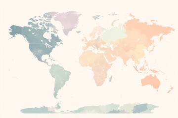 Obraz premium World Map in Soft Pastel Colors A Global Perspective for Design and Education