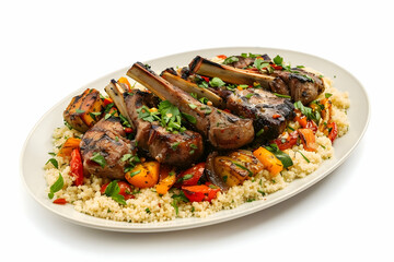 plated grilled rack of spicy Oriental lamb chops