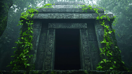 Hidden Ancient Temple Deep in the Jungle Covered in Lush Greenery and Mysterious Vines