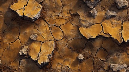 Severed earth texture presenting dry cracked soil and stone fragments seamless pattern