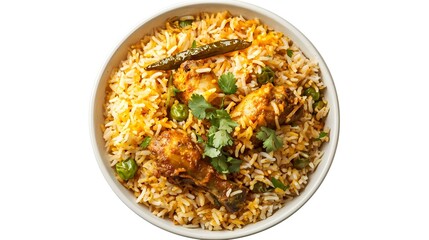 Biryani top view isolated on transparent