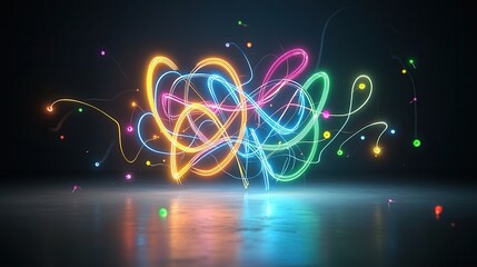 Visually striking abstract neon artwork featuring vibrant luminous swirls of color and energy creating a captivating and immersive digital composition