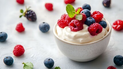 healthy creamy dessert with fresh berries