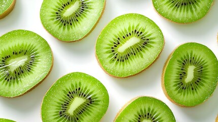 Fototapeta premium Macro shot of backlit kiwi fruit slices on white