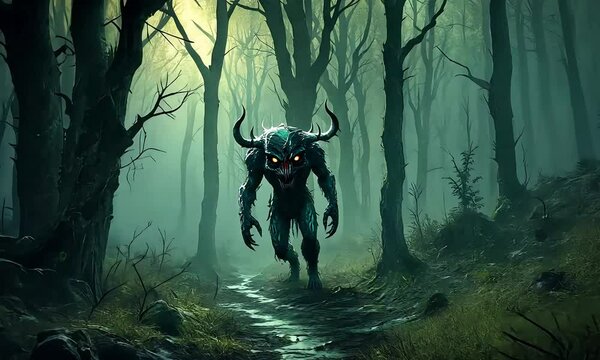 Dark Forest Monster: A Pixel Art Horror Scene