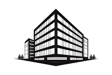 Fototapeta premium Modern Architectural Silhouette Minimalist Design of a MultiStory Structure with Geometric Li