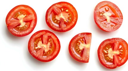 Tomato slices on white background