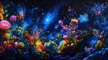 Fototapeta premium Vibrant Pixel Galaxy Colorful Nebula and Fireworks in Dark Space