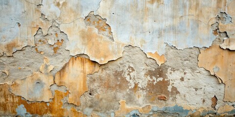 Obraz premium Weathered and cracked old plaster wall with peeling paint , vintage, background, texture, crumbling, weathered, decayed, aged