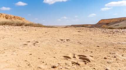 Dry desert path under a clear sky