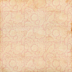 Soft peach vintage damask pattern with subtle birds and floral shapes. Ideal for antique-style backgrounds, textiles, and elegant designs.