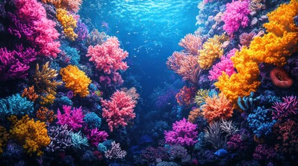 Fototapeta premium Vibrant coral reef teeming with colorful corals and fish.