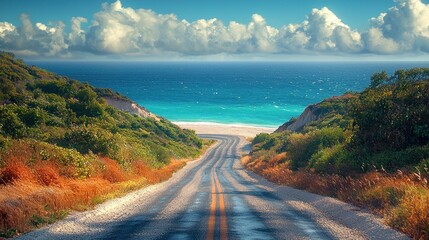 Obraz premium Scenic coastal highway descends to secluded beach.