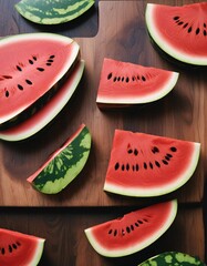 slices of watermelon on a wooden plate