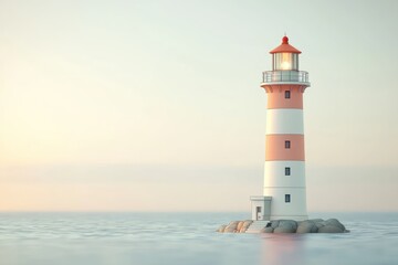 Clean, abstract 3D glyph icon of a lighthouse for guidance.