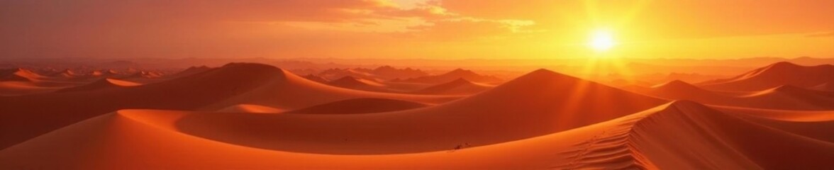 Golden dunes bathed in sunset hues, serene desert landscape, design, color