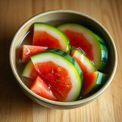 freshly sliced cucumber in a bowl of water