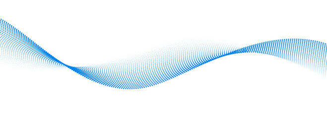 Fototapeta premium Dotted wave line pattern. Blue halftone undulate net background. Abstract stipple flowing particle wallpaper. Curved dashed gradient element for poser, banner, presentation, booklet, flyer. Vector