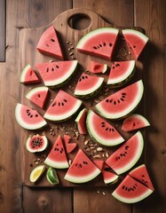 slices of watermelon on a wooden plate