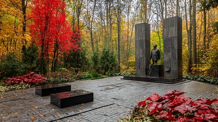 Autumnal Memorial to a Coal Miner in a Tranquil Forest Setting