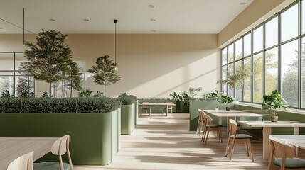 Fototapeta premium A stylish modern office with green partitions and natural decor.