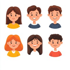 Diverse Collection of Happy Cartoon Characters with Colorful Hairstyles