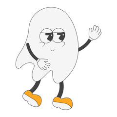 Groovy Halloween Character on White Background. Vector Illustration