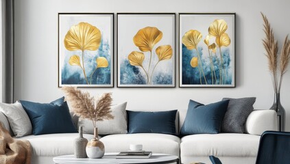Elegant Ginkgo Leaf Art in Modern Living Room Decor