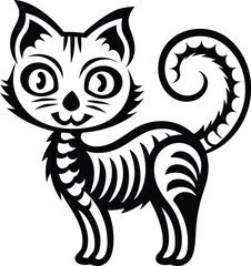 Stylized animal with a skeleton isolated vector illustration, Black color stylized animal with a skeleton silhouette and line art vector