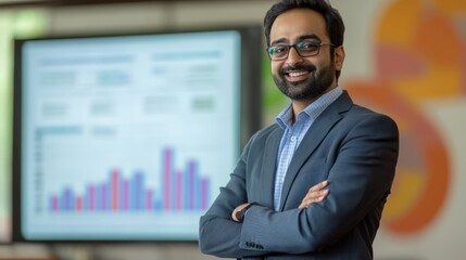 Fototapeta premium Successful Indian entrepreneur presenting
