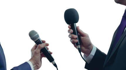 Journalists holding microphones on transparent background