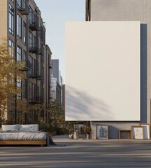Obraz premium Blank billboard mockup on city street with bed.