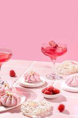 berry marshmallows on a pink background