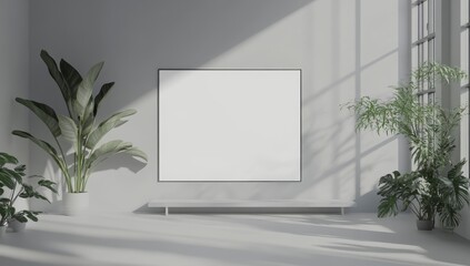 Minimalist Living Room with Blank Canvas and Indoor Plants