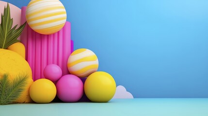 Obraz premium Playful Abstract Composition with Vibrant Spheres and Pastel Background