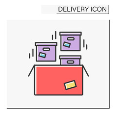 Large cargo color icon. Complete packages in a large box. Delivery service concept. Isolated vector illustration