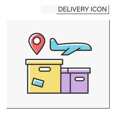 Packing color icon. Cargo delivered by plane. Delivery service concept. Isolated vector illustration