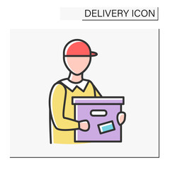 Courier color icon. Large parcel delivery from internet shops. Delivery service concept. Isolated vector illustration