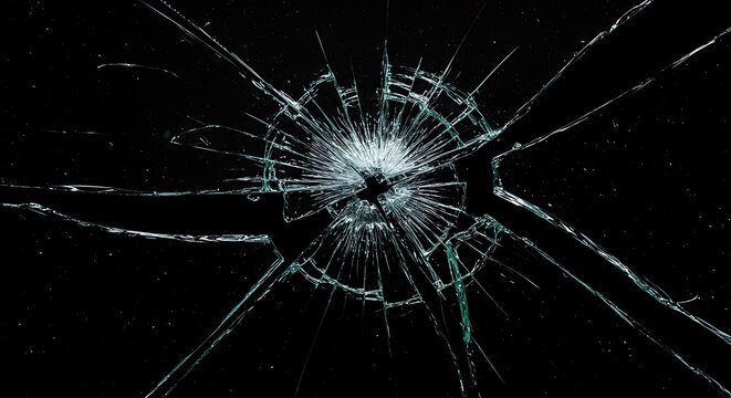 Broken glass craked on black background